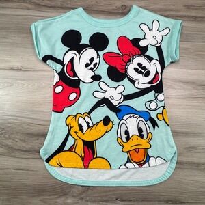Disney Mickey Minnie Donald Duck Pluto Kids Size 5 T Shirt Aqua Blue Graphic Tee